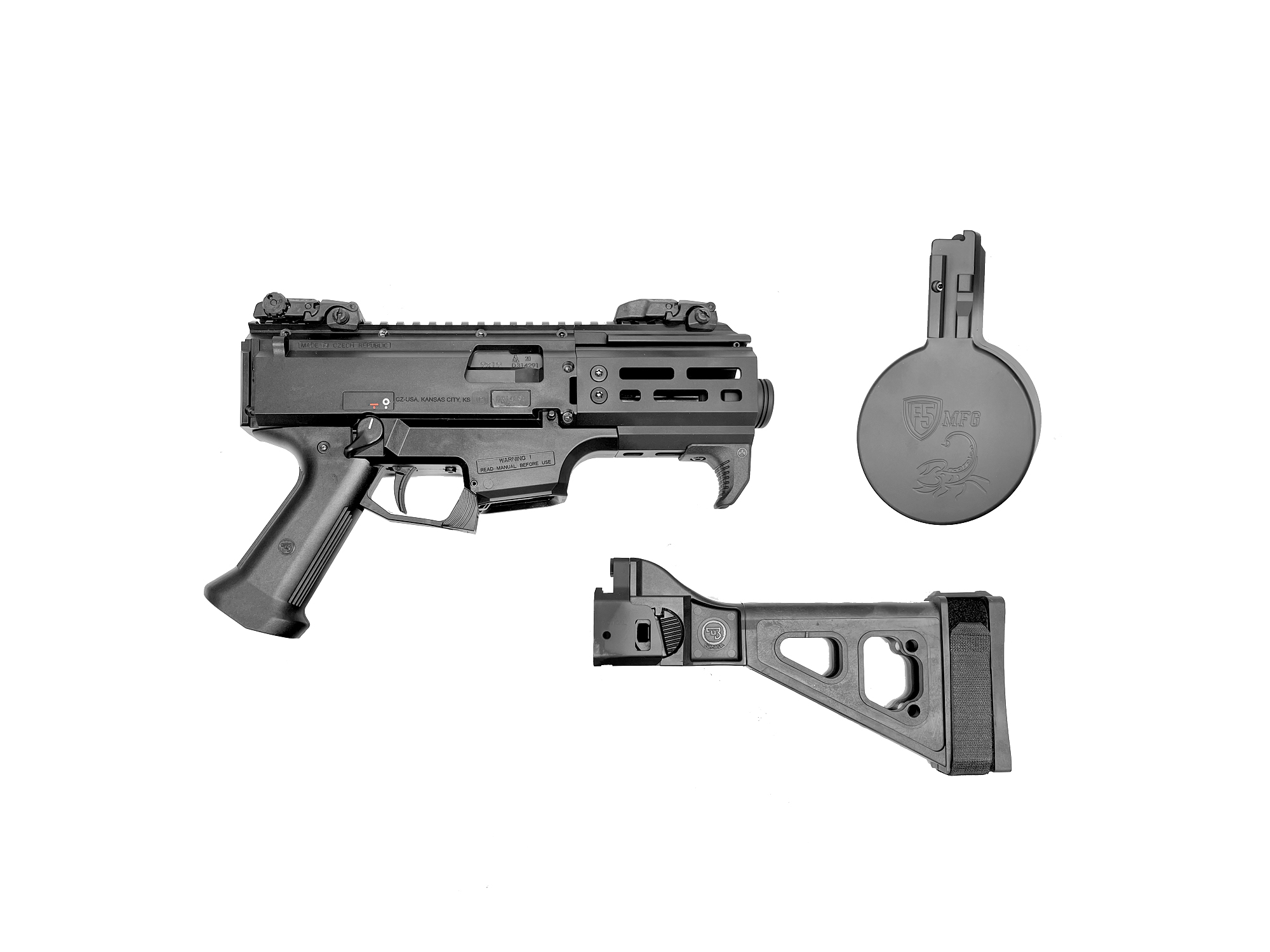 CZ SCORPION EVO 3 S2 PISTOL MICRO W/50RD DRUM & SIDE FOLDING SB TACTICAL BRACE