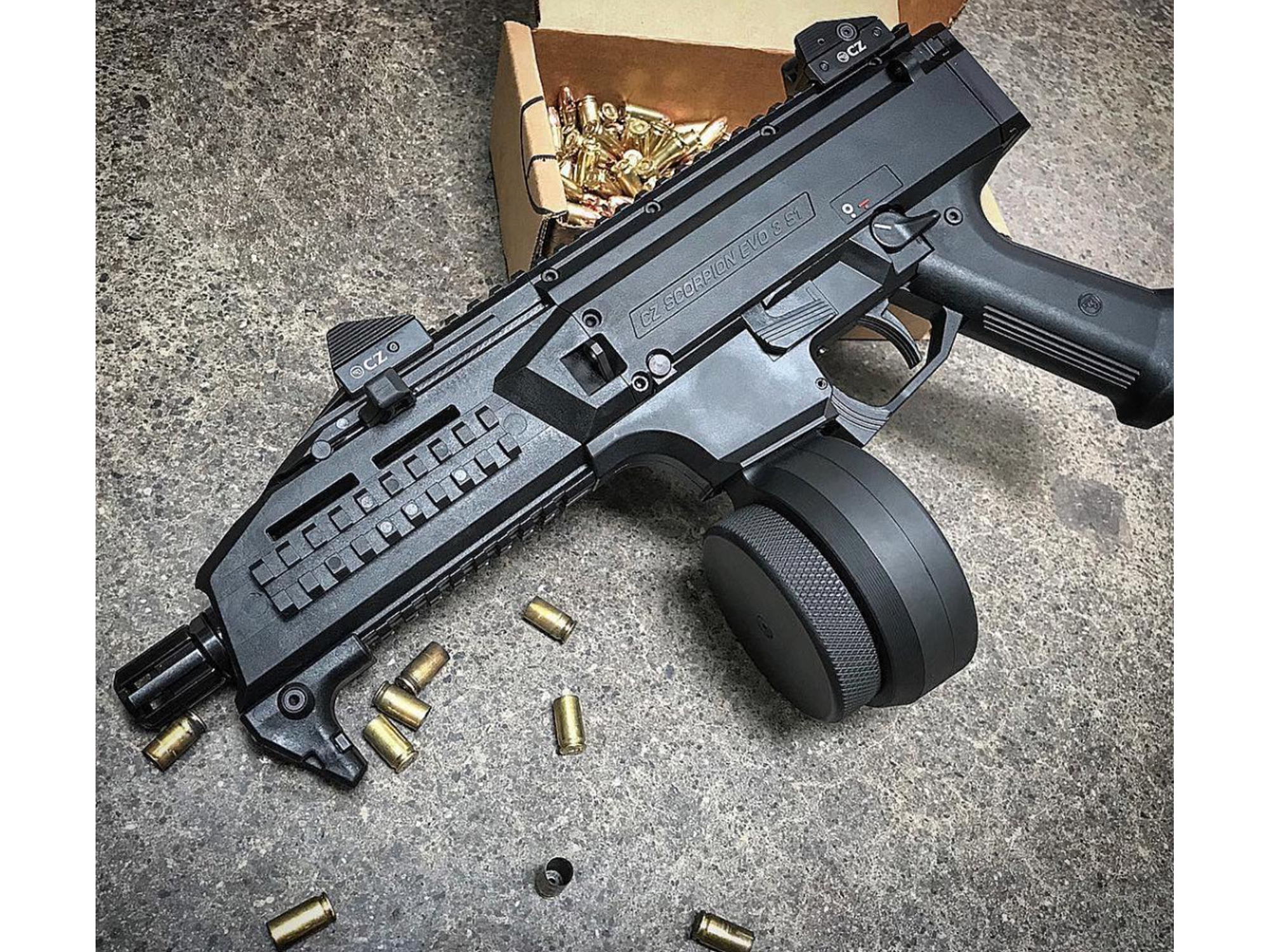 50 ROUND 9MM DRUM MAGAZINE FOR CZ SCORPION – ARMOR BLACK